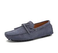 Kanggrei Men's Loafers Square Toe Nubuck Leather Moccasins Driving Loafers Anti-slip Flexible Flat Heel Party Slip-ons(Grey,10 UK)