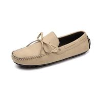 Kanggrei Men's Moccasins Loafers Casual Round Toe Suede Vamp Slip On Boat Shoes Lace Up Decoration Soft Driving Shoes for Men(Color:Khaki,Size:9.5 UK)