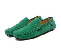 Kanggrei Mens Penny Loafers Round Toe Suede Vamp Driving Loafers Lightweight Flat Heel Anti-Slip Fashion Walking Slip on Moccasins Shoes(Color:Green,Size:9.5 UK)