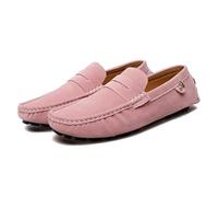 Kanggrei Mens Penny Loafers Round Toe Suede Vamp Driving Loafers Lightweight Flat Heel Anti-Slip Fashion Walking Slip on Moccasins Shoes(Color:Pink,Size:9 UK)
