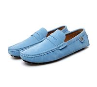 Kanggrei Mens Penny Loafers Round Toe Suede Vamp Driving Loafers Lightweight Flat Heel Anti-Slip Fashion Walking Slip on Moccasins Shoes(Color:Light Blue,Size:9.5 UK)