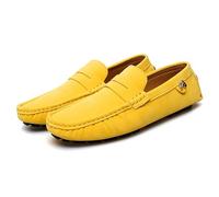 Kanggrei Mens Penny Loafers Round Toe Suede Vamp Driving Loafers Lightweight Flat Heel Anti-Slip Fashion Walking Slip on Moccasins Shoes(Color:Yellow,Size:9.5 UK)