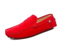Kanggrei Mens Penny Loafers Round Toe Suede Vamp Driving Loafers Lightweight Flat Heel Anti-Slip Fashion Walking Slip on Moccasins Shoes(Color:Red,Size:10.5 UK)