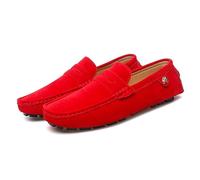 Kanggrei Mens Penny Loafers Round Toe Suede Vamp Driving Loafers Lightweight Flat Heel Anti-Slip Fashion Walking Slip on Moccasins Shoes(Color:Red,Size:9.5 UK)