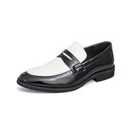 Kanggrei Men's Penny Loafers Split Toe Casual Slip-On Shoes and Weeding Dress Shoes for Men(Black and White,6.5 UK)