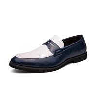 Kanggrei Men's Penny Loafers Two Tone Casual Slip-On Shoes and Weeding Formal Business Dress Shoes for Men(Dark Blue and White,6.5 UK)