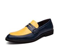 Kanggrei Men's Penny Loafers Two Tone Casual Slip-On Shoes and Weeding Formal Business Dress Shoes for Men(Dark Blue and Yellow,6.5 UK)