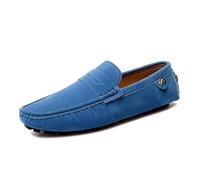 Kanggrei Men's Suede Leather Penny Loafers Slip On Driving Shoes Comfort Moccasin Boat Shoes(Biue,8 UK)