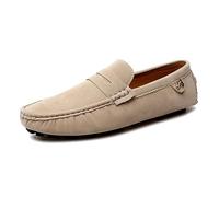 Kanggrei Men's Suede Leather Penny Loafers Slip On Driving Shoes Comfort Moccasin Boat Shoes(Khaki,3.5 UK)