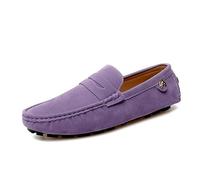 Kanggrei Men's Suede Leather Penny Loafers Slip On Driving Shoes Comfort Moccasin Boat Shoes(Purple,3.5 UK)