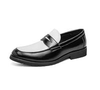 Kanggrei Mens Two Tone Penny Loafers Round Toe Vegan Leather Flexible Wedding Outdoor Slip-on Dress Shoes(Black and White,9 UK)