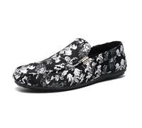 Kanggrei Men's Vintage Flower Dress Loafers Two Tone Slip On Shoes Casual Wedding Prom Dress Shoes(Black,10 UK)