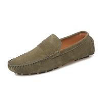 Kanggrei Moccasins Loafers For Men Genuine Leather Penny Loafer Round Toe Rubber Sole Classic Comfortable Lightweight Walking Driving(Green,5.5 UK)