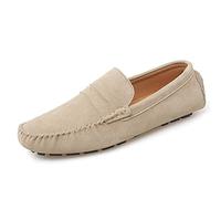 Kanggrei Moccasins Loafers For Men Genuine Leather Penny Loafer Round Toe Rubber Sole Classic Comfortable Lightweight Walking Driving(Beige,7 UK)