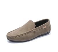 Kanggrei Moccasins Loafers for Men Round Toe Faux Leather Lightweight Classic Wedding Slip On Loafer Shoes(Khaki,7.5 UK)