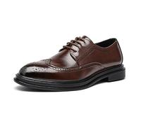 Kanggrei Oxford Dress Shoes for Men Lace Up Pointed Burnished Toe Brogue Wing tip Derby Shoes(Brown,10 UK)