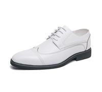 Kanggrei Oxford Dress Shoes for Men Lace Up Round Toe Faux Leather Cap Toe Wing tip Derby Shoes Low Top Rubber Sole Non Slip Party(White,9 UK)