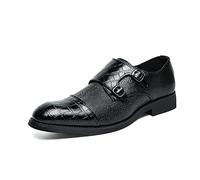 Kanggrei Oxford Dress Shoes for Men Two Tone Double Monk Strap Cap Toe Slip On PU Leather Anti-Slip Low Top Outdoor (Color : Black, Size : 11 UK)