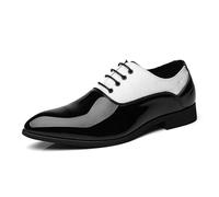 Kanggrei Oxford Formal Shoes for Men Lace Up PU Leather Two Tone Patchwork Classic Shoes(Black White,8 UK)