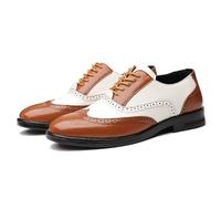 Kanggrei Oxford Shoes for Men Lace Up Brogue Embossed Wing tip Two Tone Vegan Leather Low Top Rubber Sole Prom (Color : Orange, Size : 8 UK)