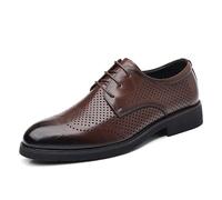 Kanggrei Oxford Shoes for Men Lace Up Pointed Burnished Toe Breathable PU Leather Derby Shoes Low Top Anti-Slip Non Slip Prom(Brown,9 UK)