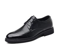 Kanggrei Oxford Shoes for Men Lace Up Pointed Burnished Toe Breathable PU Leather Derby Shoes Low Top Anti-Slip Non Slip Prom(Black,8 UK)