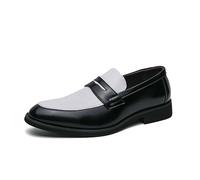 Kanggrei Two Tone Penny Loafers for Men Slip On Round Toe PU Leather Split Toe Non Slip Block Heel Slip Resistant Working Dress Formal Shoes(Black,11 UK)