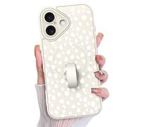 KANGHAR Compatible with iPhone 16 Case, Support for MagSafe, Silicone Speck Leopard Cute Pattern, Wristband Kickstand Camera Protection Soft Slim Cover for Girls Women -White