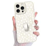 KANGHAR Compatible with iPhone 16 Pro Max Case, Support for MagSafe, Silicone Speck Leopard Cute Pattern, Wristband Kickstand Camera Protection Soft Slim Cover for Girls Women -White