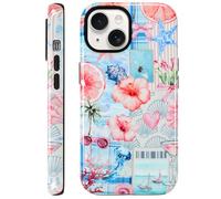 KANGHAR Summer Phone Case for iPhone 14 [Compatible with MagSafe], Cute Aesthetic Coastal Beach Seashell Coquette Collage Design, 2-Layer Hybrid Shockproof Protective Cover for Women Girls