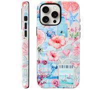 KANGHAR Summer Phone Case for iPhone 15 Pro Max [Compatible with MagSafe], Cute Aesthetic Coastal Beach Seashell Coquette Collage Design, 2-Layer Hybrid Shockproof Protective Cover for Women Girls