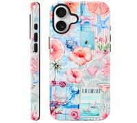 KANGHAR Summer Phone Case for iPhone 16 Plus [Compatible with MagSafe], Cute Aesthetic Coastal Beach Seashell Coquette Collage Design, 2-Layer Hybrid Shockproof Protective Cover for Women Girls