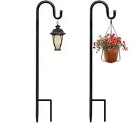 kangnuoxue Shepherds Crook Hooks, Garden Lantern Shepherd's Hook 80.5 CM Height Adjustable Festoon Pole,Metal Border Hook for Garden Lights, Lanterns, Plant Baskets, 4 Section Stitching (2)
