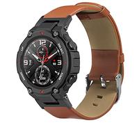 KangPlus Leather Watch Band Compatible with Amazfit T-Rex/T-Rex pro,Pu Leather Replacement Wristband Sport Comfortable Adjustable Band with Remove Tool for Women Men - Brown