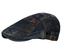 Kangqifen Mens Womens Distressed Flat Cap Washed Denim Newsboy Cap (Black)