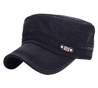 Kangqifen Vintage Distressed Washed Cotton Cadet Army Corps Hat Military Flat Top Baseball Cap Adjustable for Men Women(Black)