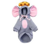 KANGQL Dogs Costume, Halloween Pet Cosplay Mouse Costume with Drawstring Hoodies Pet Cat Dogs Pullover Keep Warm Jumpsuit for Cosplay Party