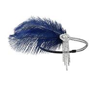 KANGQL Flapper Headband, Feather Flapper Headbands 1920s Prom Queen Headpiece for Special EventWedding Engagement Night Headwear Hair Styling, Navy Blue
