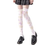 KANGQL Long Socks, Lolita Cartoon Rabbit for Cat Print Thigh High Stockings Anime Kawaii Over Knee, Style 1