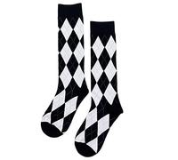 KANGQL Mid-Calf Socks, Women Black White Knee High Socks Argyle Diamond Plaid Lolita Student Stockings, Black, M