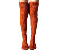 KANGQL Stockings, Womens Autumn Braided Cable Knitted Thigh High Boot Socks Chunky Twisted Knitting Long Over Knee Stockings Leg Warmer, Orange