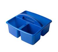 KANGQL Storage Caddies Box, Portable 3 Compartments Storage Caddy with Carrying Handle Plastic Divided Basket Bin Box Multiuse Arts Crafts Caddies, Blue
