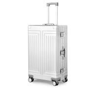 KANGSHILU All Aluminum Suitcase,Equipped with Detachable Wheels Premium Lightweight Metal zipperless Suitcase,Provide Spare Wheels、TSA Key、7-Piece Toiletry Set (Silver, 29'')