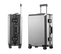 KANGSHILU Mvst Luggage Premium All Aluminum Magnesium Carry On 20'' Lightweight Metal,Suitcase with Spinner Wheels Built-in Toiletry Set, Luggage Protector（silvery）, Grey, 24", Luggage