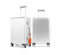KANGSHILU Mvst Luggage Premium All Aluminum Magnesium Carry On 20'' Lightweight Metal,Suitcase with Spinner Wheels Built-in Toiletry Set, Luggage Protector（silvery）, Silver, 24", Luggage