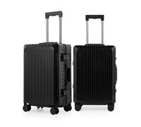 KANGSHILU Mvst Luggage Premium All Aluminum Magnesium Carry On 20'' Lightweight Metal,Suitcase with Spinner Wheels Built-in Toiletry Set, Luggage Protector(silvery), Black, 20", Luggage
