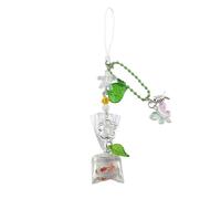 KANGSHUN Cute Goldfish Bag Phone Charm Strap, Kawaii Aesthetic Accessory with Butterfly and Leaf Charms, Green Beaded Chain, Acrylic and Resin