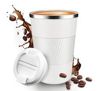 KANGSIT 380ml Travel Mugs, Insulated Coffee Cup with Leakproof Lid - Reusable Coffee Cups Travel - Car Coffee Cup - Stainless Steel Coffee Mug for Hot and Cold Water and Tea (White)