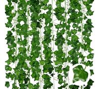 KANGSIT Artificial Ivy Garlands, Green, 6-Pack, 210cm Length | Realistic Fake Vines, Room Aesthetic and Garden Wall Decoration, Faux Leaves Plastic Hanging Plants, Greenery Decor