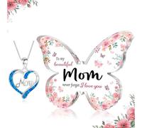 KANGSIT Mum Gift, “To my Beautiful Mom“ Acrylic PlaqueGifts for Mum, with Heart-shaped Necklace for Mum Birthday Gifts, Mother's Day Gift with Gift Bag